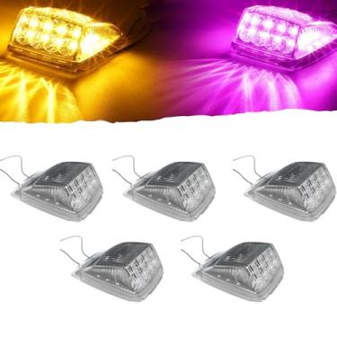 Imagem de All Star Truck Parts 5 x 17 luzes refletoras de LED à prova d'água com marcador quadrado de duas cores brilhantes compatíveis com Kenworth/Peterbilt/Freightliner/Mack/Volvo 12 V (âmbar/roxo)