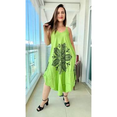 Imagem de Vestido Indiano Alça c/ Regulagem e Bolsos Trapézio Plus Size-cod.1027