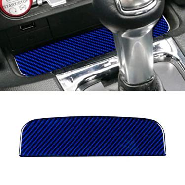 Imagem de YAMUDA Compatível com 1 peça de adesivo de fibra de carbono para carro controle central caixa de armazenamento moldura para Ford Mustang 2015 2016 2017 2018 2019 2020 2021 (azul)