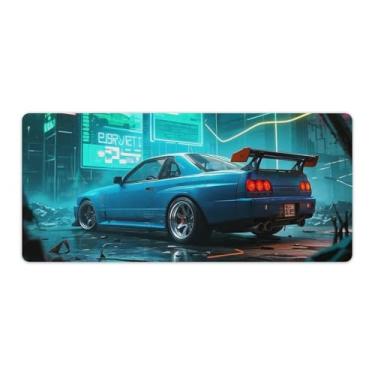 Imagem de HouLaiZhe Tapete de mouse azul JDM Car R32 Digital Ruins Cool Large Gaming Tapete de mesa base de borracha antiderrapante acessórios de computador laptop suprimentos bloco de escrita para escritório