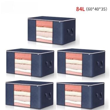 Imagem de Caixa Saco Organizador Grande Edredom Cobertor Casaco Guarda Roupa Ecológico Anti-Poeira Umidade (5PCS-84L-Azul)