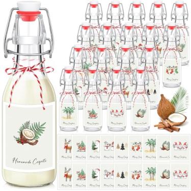 Imagem de Havawish 16 garrafas de vidro de coquito de 227 g para garrafas de vidro transparentes caseiras com tampas herméticas, etiquetas para o Natal, cerveja caseira, bebidas e licor (fresco)
