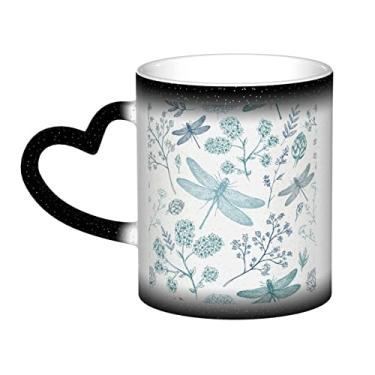 Imagem de Copo de café divertido Dragonfly, copo de cerâmica com mudança de cor sensível ao calor 12 Oz, para café/chá/leite/cacau, para adolescente/aniversário/festival/presentes
