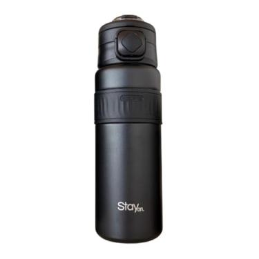 Imagem de Garrafa Térmica StayON Londres 800ml – Inox 316, Parede Dupla, Mantém Gelado por 24h, Tampa Flip com 2 Bicos, Alça Reforçada, Livre de BPA – Ideal para Academia, Trabalho e Dia a Dia (Preto)
