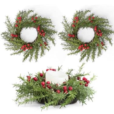 Imagem de Fuxdre 2 peças de guirlandas de vela de Natal, guirlanda de vela de 25 cm com frutas artificiais e alecrim, suporte de vela de Natal, decoração interna para armários de cozinha doméstica, centros de