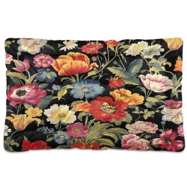 Imagem de Wassud Cama de cachorro com padrão floral vibrante, camas para cães pequenos, tapete lavável para animais de estimação, cama de gato para dormir, viagens, 45 x 61 cm