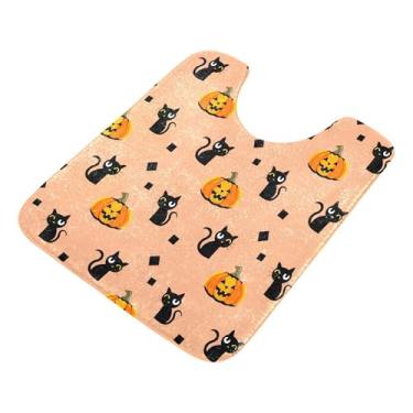Imagem de Burbuja Tapete de banheiro Cats Pumpkins, tapete de banho absorvente de pelúcia macio, base antiderrapante para piso de banheiro, oval em forma de U