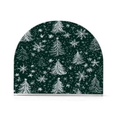 Imagem de Qilmy Porta-guardanapos de árvore de Natal branco para mesas, porta-guardanapos de papel de placa acrílica elegante, dispensador de papel de seda independente moderno para jantar, sala de estar
