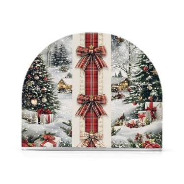 Imagem de xigua Fitas temáticas de Natal e arcos porta-guardanapos para mesas, elegantes suportes de guardanapo de papel de placa acrílica, dispensador de papel de seda independente moderno para jantar, sala de