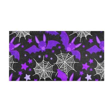 Imagem de Burbuja Tapete de corrida com desenho de morcegos roxos de pelúcia antiderrapante tapete de borracha para corredor, quarto, sala de estar, decoração de entrada, lavável na máquina, 51 x 99 cm