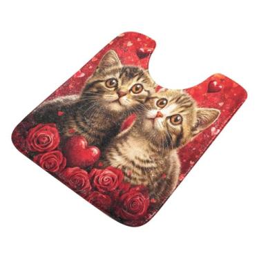 Imagem de Burbuja Tapete de banheiro Cats Roses, tapete de banho absorvente de pelúcia macio, base antiderrapante para piso de banheiro, oval em forma de U