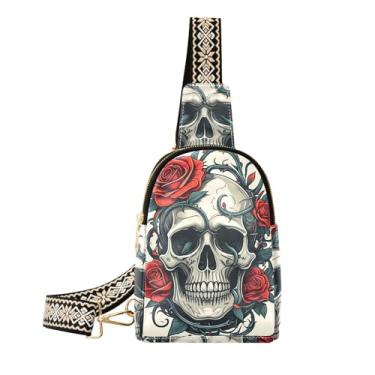 Imagem de CEBUGI Bolsa tiracolo feminina com caveira pequena de couro, pochete transversal para trilhas, viagens ao ar livre