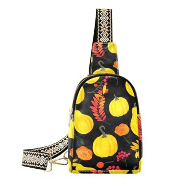 Imagem de CEBUGI Yellow Pumpkins pequena bolsa tiracolo feminina de couro, pochete transversal para trilhas, viagens ao ar livre