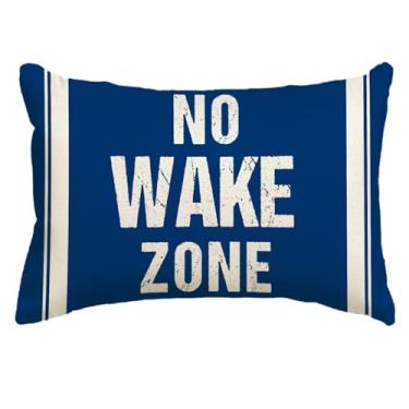 Imagem de JAERUE Capa de almofada náutica citação engraçada sem zona de despertar fronha lombar 30 x 50 cm decoração de casa do lago capa de almofada aventura costeira para varanda sofá-cama (azul)