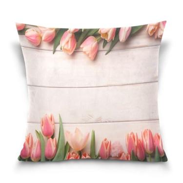 Imagem de Burbuja Capas de almofada de madeira tulipas para sofá, sala de estar, quarto, capa de almofada de veludo macio, decoração de casa, 51 x 50 cm