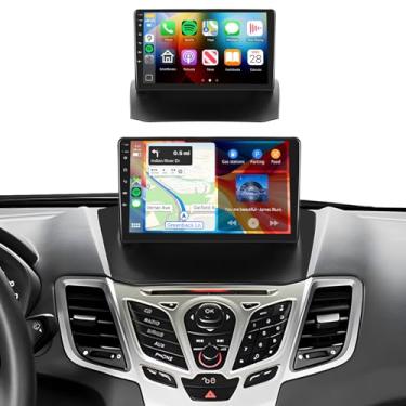 Imagem de Rádio estéreo de carro 4G + 64G para Ford Fiesta 2009-2014, tela sensível ao toque IPS de 9 polegadas/CarPlay sem fio/Android Auto/DSP 32 EQ/GPS/WiFi/5.0Bluetooth/FM/RDS/SWC/AHD câmera de backup