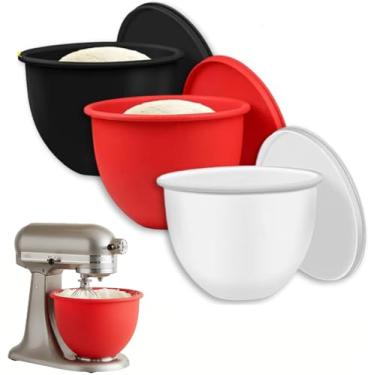 Imagem de Forros de tigela de silicone para misturadores KitchenAid de 5 litros - inserções de silicone de grau alimentício de 3 peças com tampas | Serve para acessórios de misturador de cozinha solução de