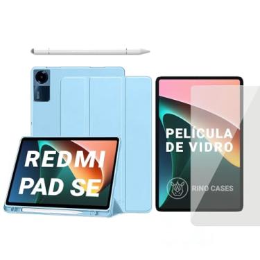 Imagem de Capa Smart Case para Xiaomi Redmi Pad SE 11'' – Magnética, Sleep/Wake, Suporte para Caneta, Tampa Magnética e Suporte Integrado (Azul-claro, Capa + Película + Caneta PREMIUM)