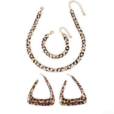 Imagem de WCRAZYE Colar de ouro 18 k com estampa de leopardo e pulseiras, brincos, conjunto de joias para mulheres, boêmia, vintage, ouro, grosso, corrente, Medium, Liga de aço, Sem Pedra Preciosa