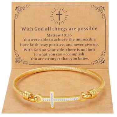 Imagem de DS Presente religioso para ela pulseira cruz cristã versículo bíblico God is within her she will not fall pulseiras inspiradoras para mulheres joias de aço inoxidável presente para filha melhor amiga