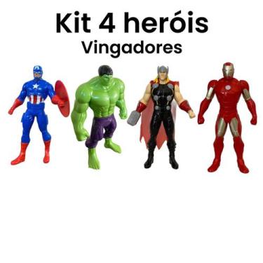 Imagem de Kit Vingadores 4 Bonecos 22cm  Super Heróis Articulados  Brinquedo Inf