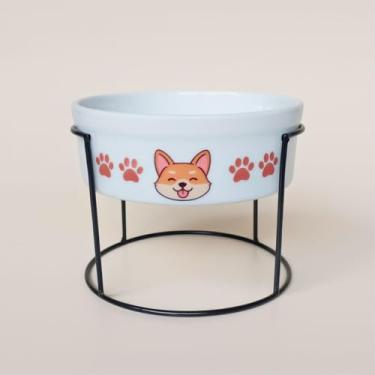 Imagem de Comedouro Bebedouro Pote de Ração Elevado Cachorro e Gato 500ML Porcelana (Cachorro)