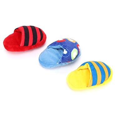 Imagem de Acouto 3 PCS Chinelos de Pelúcia para Cães - Cães de Brinquedo Interativos para Mastigar Com Dispositivo de Som, Limpeza de Dentes, Não Tóxicos, Cores Variadas, Alívio do Tédio e Cuidados Dentários