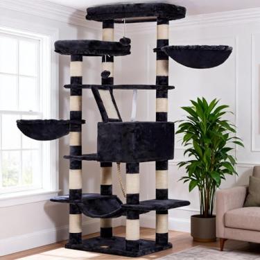 Imagem de Heybly Árvore para gatos, 172 cm, torre de vários níveis para gatos internos, 2 poleiros de pelúcia alargados, condomínio para gatos com tábua de arranhar e cavernas grandes, cinza esfumaçado HCT025G