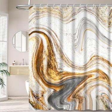 Imagem de Cortina de chuveiro de mármore cinza marrom para banheiro, moderna, abstrata, minimalista, conjunto de decoração de banheiro, tinta, textura, aquarela, cortinas de banheira, lavável, impermeável