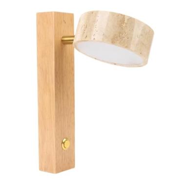 Imagem de Hyuduo Arandela DE Parede Industrial Rústica Com Base DE Madeira Maciça DE Pedra e ângulo Ajustável LED LIVRA LIVRE QUENTE LUZ DE LEITURA IDEIAL PARA CORREIRO DE QUARTO OU SALA DE (Cor de madeira)