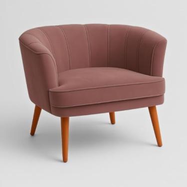 Imagem de Poltrona Moderna para Recepção Clínica Confortável em Tecido Veludo Pés Palito de Madeira Reforçada Design Minimalista (Rosa escuro)