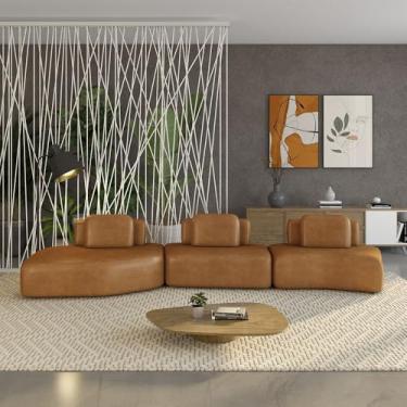 Imagem de Sofá Ilha Sala de Estar Dakota 3 Módulos 484cm Encostos Almofadas Soltas PU Caramelo G33 - Gran Belo