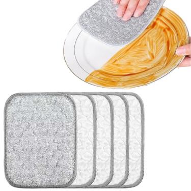 Imagem de 5 peças de panos de lavar louça multiuso para molhados e secos, panos de limpeza milagrosos de arame reutilizáveis, pano de prato sem arranhões para cozinha, pias, panelas, frigideiras