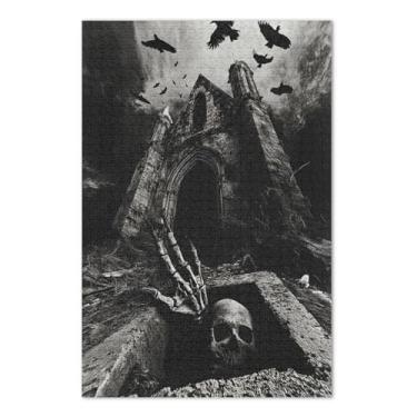 Imagem de Quebra-cabeças de entrada de túmulo de caveira assustadora adulto com letras nas costas 1000 peças