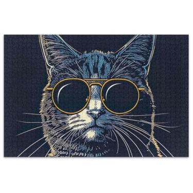 Imagem de Quebra-cabeça de gato fofo adulto preto engraçado 500 peças arte flor mordaça presente presente presentes adultos elefante branco