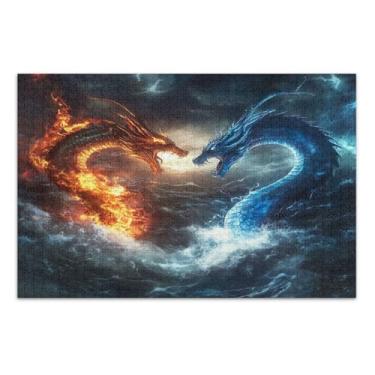 Imagem de Quebra-cabeça Dragons Blue Red 1000 peças, quebra-cabeças para adultos, jogos educativos