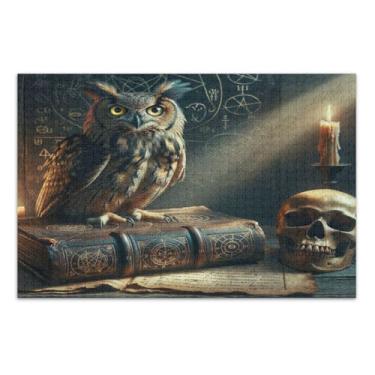 Imagem de Quebra-cabeça de caveira de coruja livro mágico adulto 500 peças, quebra-cabeça para adultos com letras na parte de trás