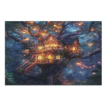 Imagem de Quebra-cabeça Fantasy Treehouse in The Forest de 1000 peças, peças grandes para adultos, noite de jogo