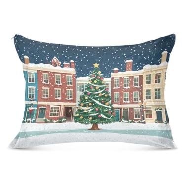 Imagem de Town Square Capa de almofada de árvore de Natal respirável 50,8 x 101,6 cm King Size Fronha com zíper resistente a desbotamento e manchas