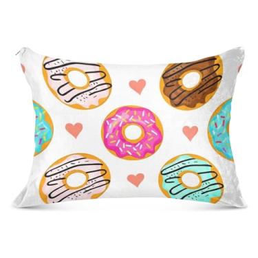 Imagem de Fronha decorativa branca colorida donuts doces com zíper para fronha padrão Queen King Capas de travesseiro coloridas para cabelo e pele, tamanho Queen, 50,8 cm x 76,2 cm