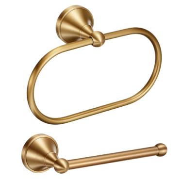 Imagem de Otoolling Conjunto de 2 peças de suporte de papel higiênico em latão antigo e oval alargado, suporte de rolo de papel higiênico montado na parede e cabide de toalha de mão, kit de acessórios de