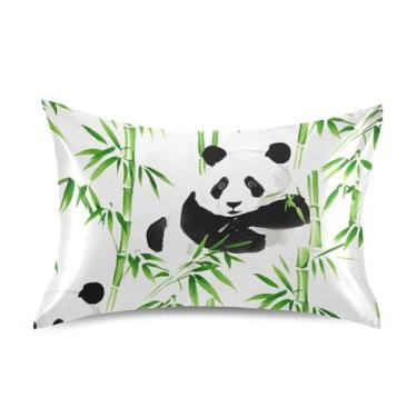 Imagem de Fronhas fofas pandas fofas folhas de bambu padrão Queen King fronha de cetim refrescante cama travesseiro cuidados com a pele arte fofa tamanho king size 101,6 cm x 50,8 cm