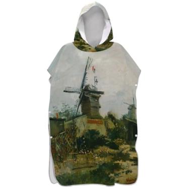 Imagem de Joisal Impressionismo Mill Art Print Surf Poncho para Adultos Trocando Roupão Praia Banho Toalhas com Capuz Absorventes Ponchos de Praia para Homens