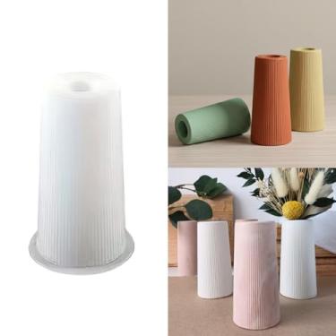 Imagem de Molde de Silicone Vaso Listrado Cone para Cimento Resina Gesso Forma Vaso Canelado