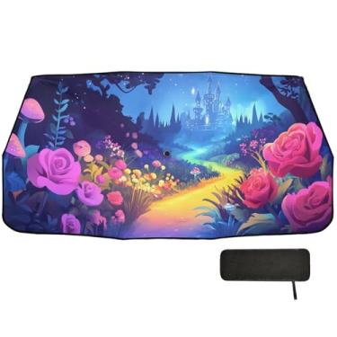 Imagem de Guarda-sol de carro de castelo de flores de jardim para para-brisa bloqueio UV guarda-chuva de carro 147.3 cm x 75.4 cm persianas de janela de carro SUV