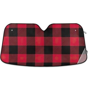 Imagem de Toldo de sol vermelho de lenhador xadrez personalizado para para-brisa de carro, engraçado, dobrável, para janelas dianteiras automotivas S, 134,6 cm x 59,7 cm