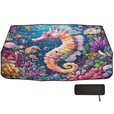 Imagem de Guarda-sol de carro coral, cavalo-marinho, vibrante, guarda-chuva, bloco UV, protetor solar para para-brisas de carro 147 x 75 cm