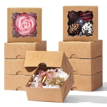 Imagem de JCXGRVC 100 caixas de presente de papel marrom 7,6 x 7,6 x 3,8 cm com janela transparente para sabonete caseiro, biscoitos e chocolates, trufas e mostre suas guloseimas caseiras