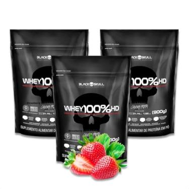 Imagem de Kit 3 Whey 100% Black Skull HD Refil - 900g - Morango