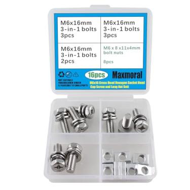 Imagem de Maxmoral 16 peças M6x16 cabeça cruzada sextavada parafuso de tampa e conjunto de porca longa para prender terminais de bateria de motocicleta